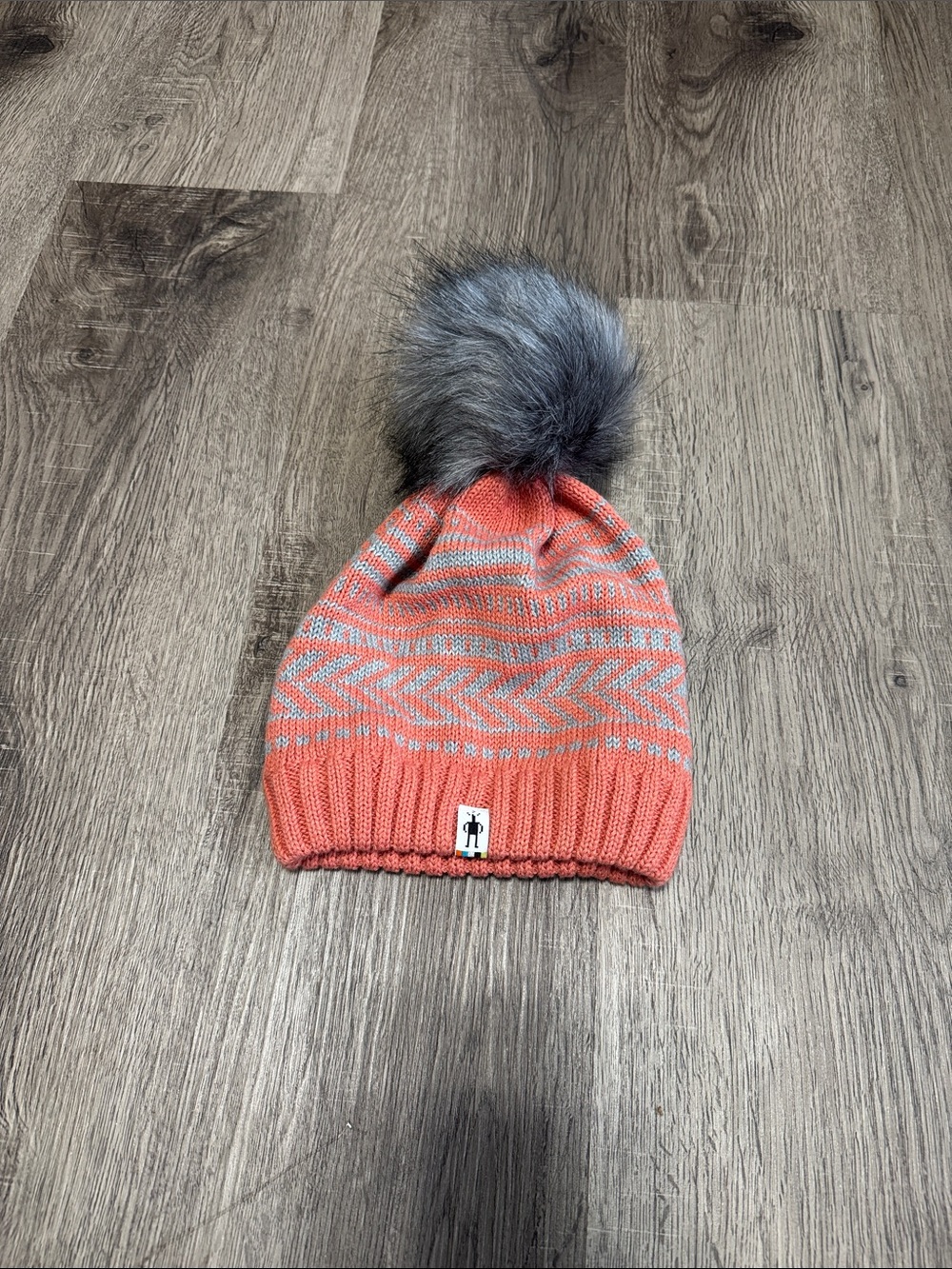 Smartwool Coral and Gray Pom-Accent Knit Beanie